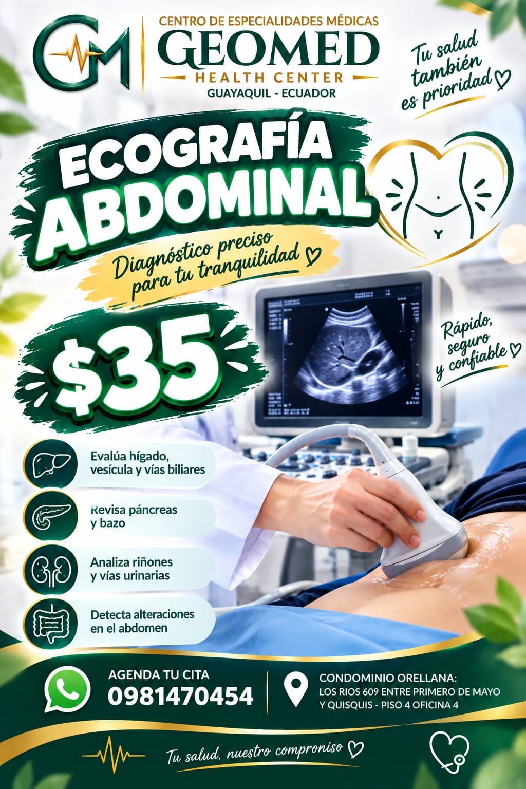 Flyer ecografía abdominal GEOMED $35