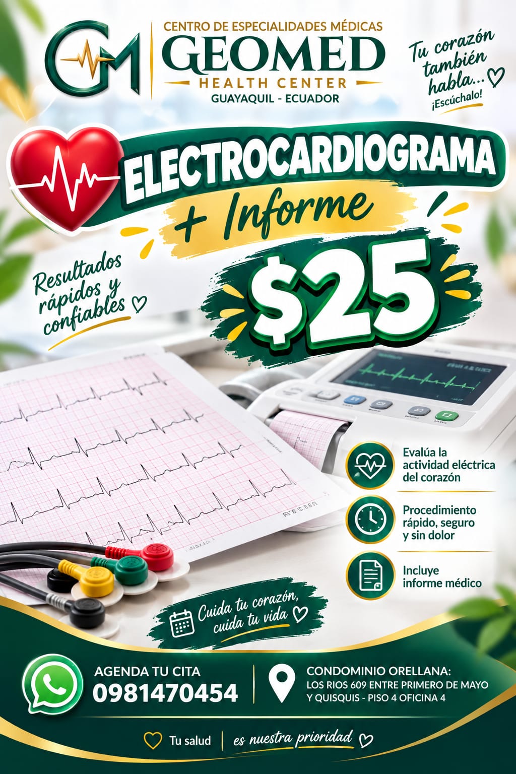 Flyer electrocardiograma GEOMED $25