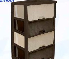 Cajonera Ratán Glamour Clip 4p Café/Beige