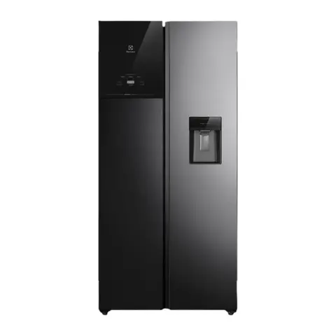 Refrigeradora Electrolux Side by Side 430L inverter autosense con dispensador de agua negra