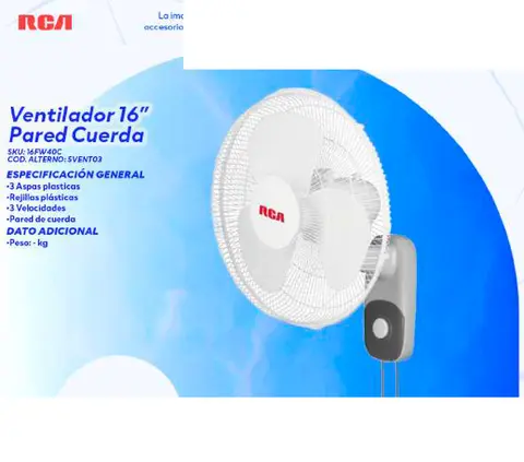 Ventilador 16" Pared Cuerda