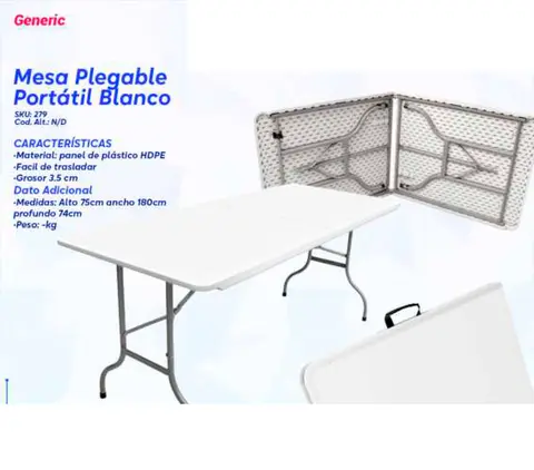 Mesa Plegable Portátil Blanco (279)