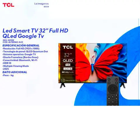 Led Smart TV 32" Full HD QLED Google Tv (TCL 3255K)