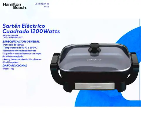 Sartén Eléctrico Cuadrado 1200 Watts (Hamilton Beach)