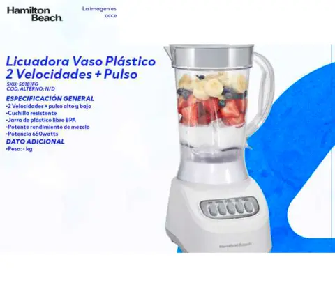 Licuadora Vaso Plástico 2 Velocidades + Pulso