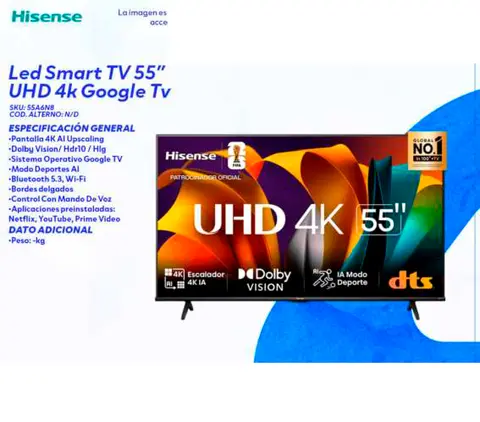 Led Smart TV 55" UHD 4K Google Tv (Hisense)