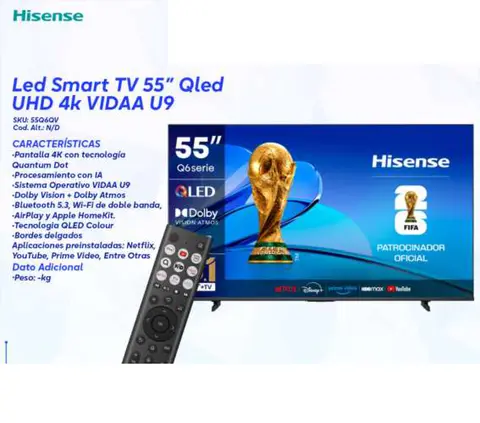 Led Smart TV 55" Qled UHD 4K VIDAA U9 (Hisense 55Q6QV)