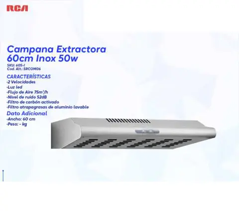 Campana Extractora 60cm Inox 50w