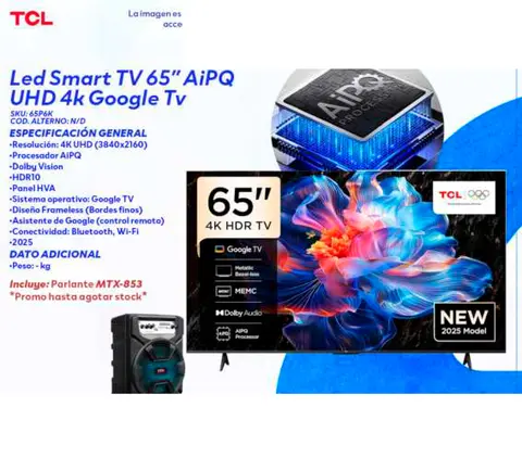 Led Smart TV 65" AiPQ UHD 4k Google Tv (65P6K)