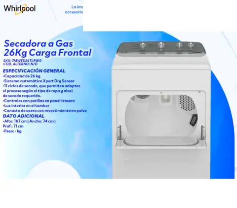 Secadora a Gas 26Kg Carga Frontal
