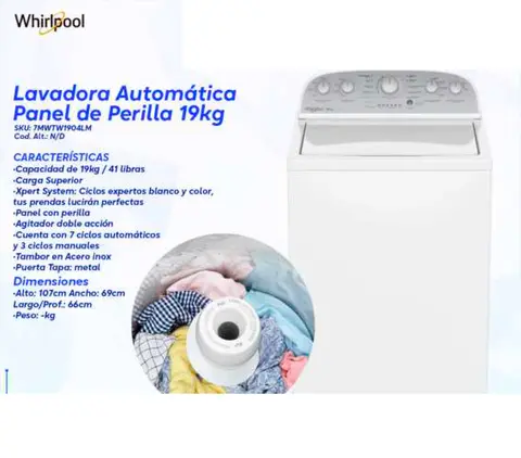 Lavadora Automática Panel de Perilla 19kg