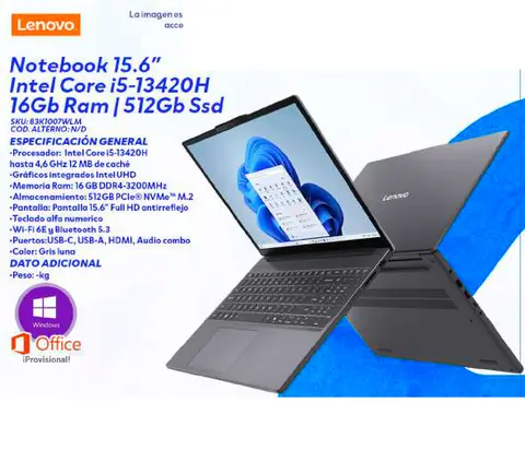 Notebook 15.6" Intel Core i5-13420H 16Gb Ram | 512Gb Ssd