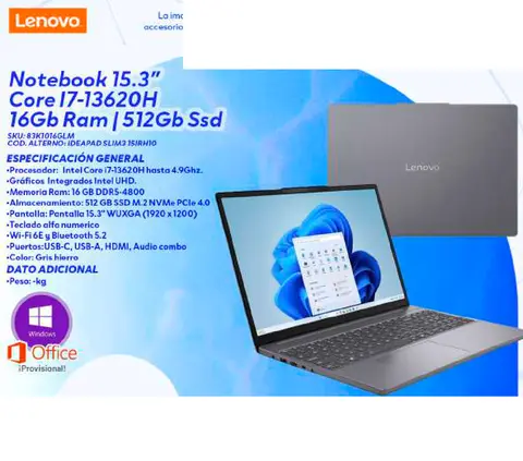 Notebook 15.3" Core i7-13620H 16Gb Ram | 512Gb Ssd