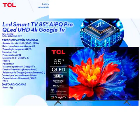 Led Smart TV 85" AiPQ Pi; QLed UHD 4k Google Tv