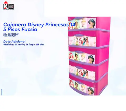 Cajonera Disney Princesas 5 Pisos Fucsia