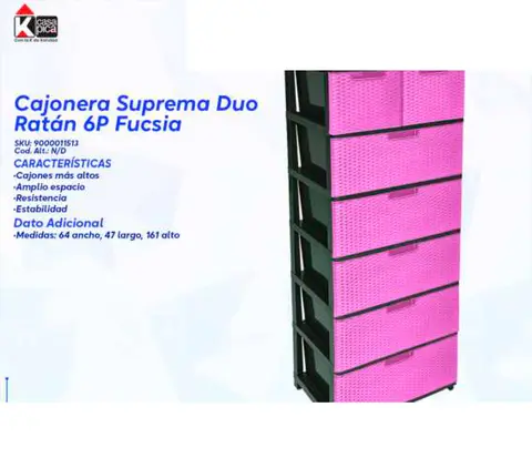 Cajonera Suprema Duo Ratán 6P Fucsia