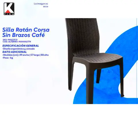 Silla Ratán Corsa Sin Brazos Café (Pica)