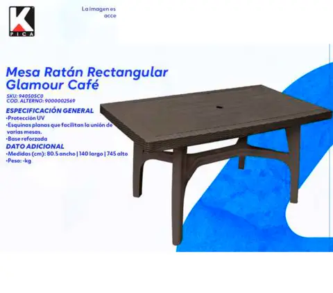 Mesa Ratán Rectangular Glamour Café