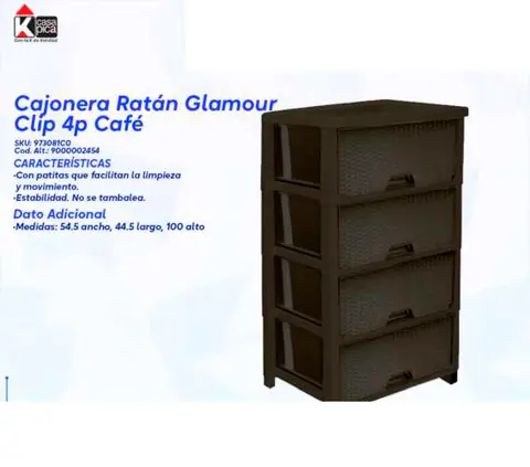 Cajonera Ratán Glamour Clip 4p Café (Casa Pica 97308100)