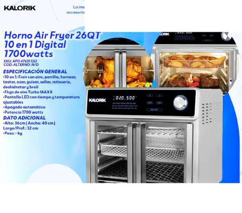Horno Air Fryer 26QT 10 en 1 Digital 1700watts
