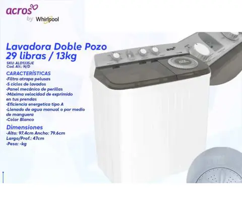 Lavadora Doble Pozo 29 libras / 13kg (ALD1335JE)