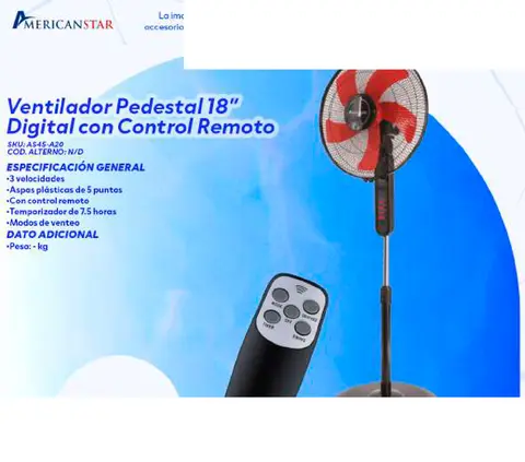 Ventilador Pedestal 18" Digital con Control Remoto