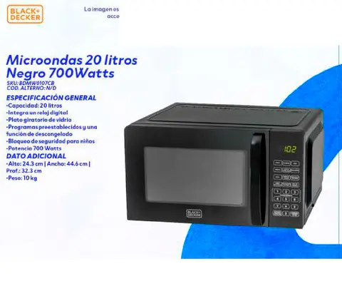 Microondas 20 litros Negro 700Watts