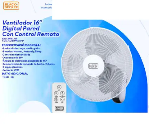 Ventilador 16" Digital Pared Con Control Remoto