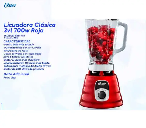 Licuadora Clásica 3vl 700w Roja