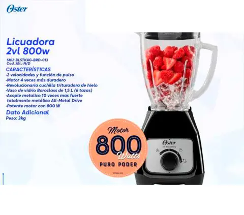 Licuadora 2vl 800w (Oster BLSTKAG-BRD-013)