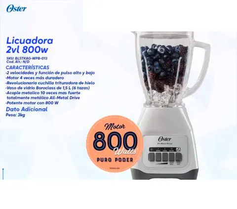 Licuadora 2vl 800w Cod. Alt N/D