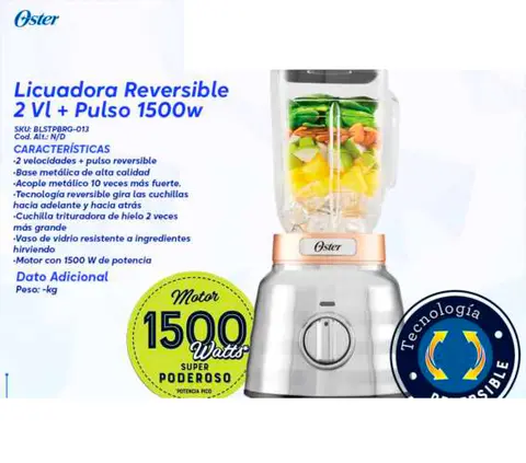 Licuadora Reversible 2 Velocidades + Pulso 1500w (Oster BLSTPBRG-013)