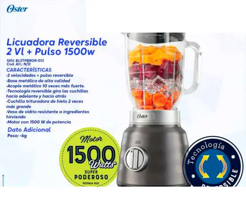 Licuadora Reversible 2 Velocidades + Pulso 1500w (Oster)