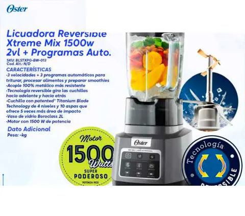 Licuadora Reversible Xtreme Mix 1500w 2vl + Programas Auto