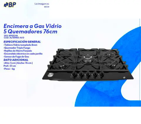 Encimera a Gas Vidrio 5 Quemadores 76cm