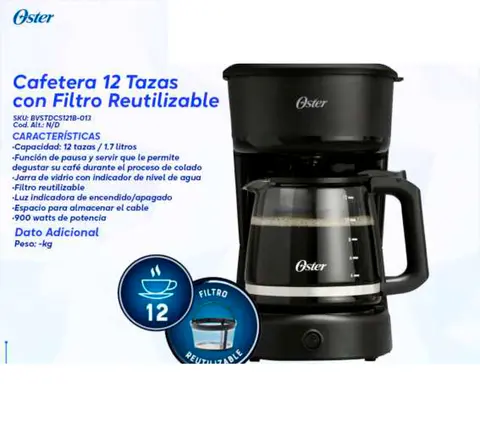 Cafetera 12 Tazas con Filtro Reutilizable