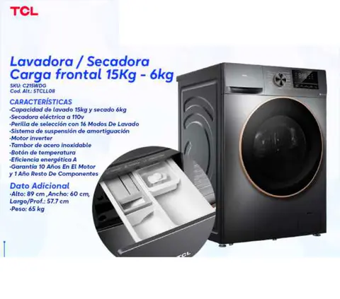 Lavadora / Secadora Carga frontal 15Kg - 6kg