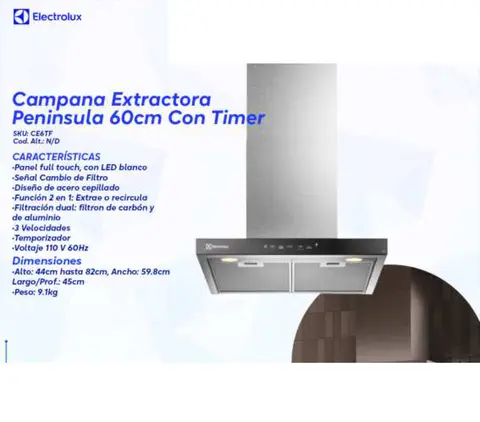 Campana Extractora Península 60cm con Timer