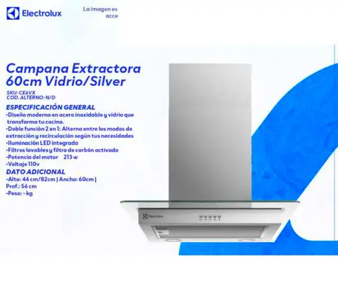 Campana Extractora 60cm Vidrio/Silver