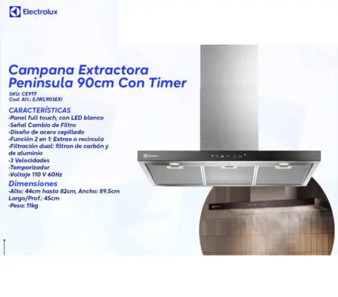 Campana Extractora Península 90cm con Timer