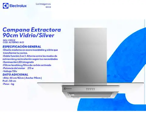 Campana Extractora 90cm Vidrio/Silver