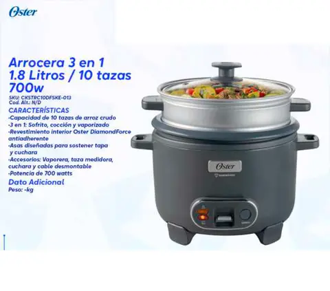 Arrocera 3 en 1 1.8 Litros / 10 tazas 700w
