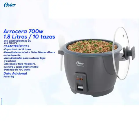 Arrocera 700w 1.8 Litros / 10 tazas (Oster)
