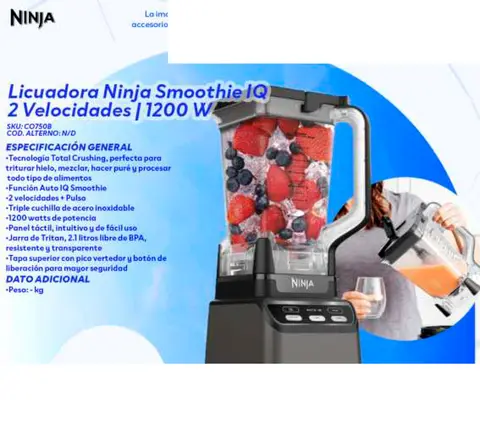 Licuadora Ninja Smoothie IQ 2 Velocidades | 1200 W