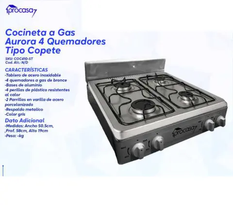 Cocineta a Gas Aurora 4 Quemadores Tipo Copete