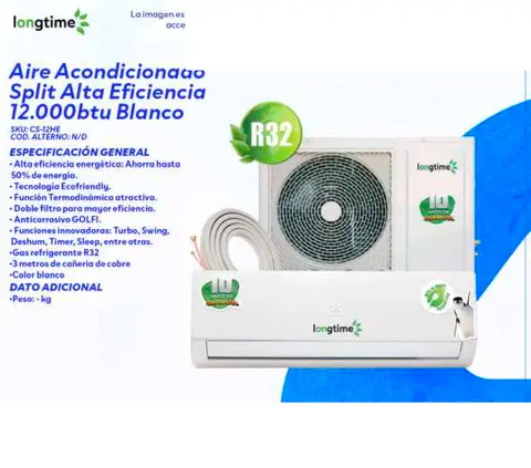 Aire Acondicionado Split Alta Eficiencia 12.000btu Blanco
