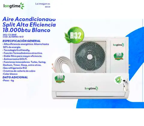 Aire Acondicionado Split Alta Eficiencia 18.000btu Blanco