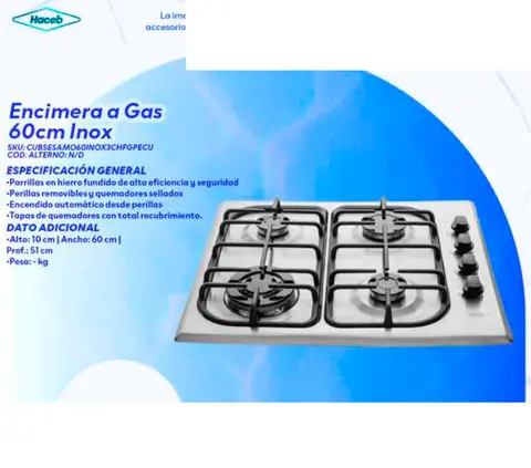 Encimera a Gas 60cm Inox