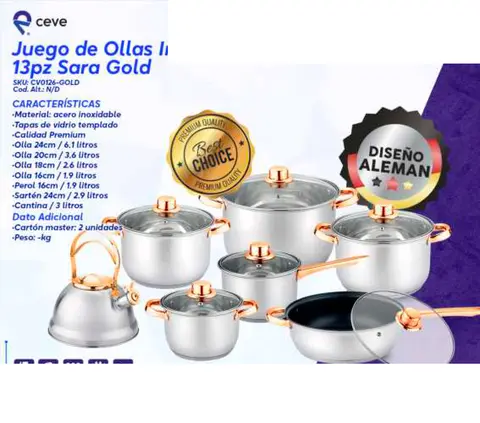 Juego de Ollas Inox 13pz Sara Gold (StarGold)