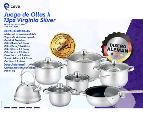 Juego de Ollas Inox 13pz Virginia Silver (CV0126-SILVER)